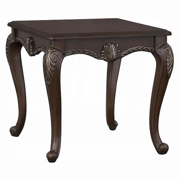 Benjara Reese 26 in. Cherry Brown Rectangular Wood Side Table with European Carved