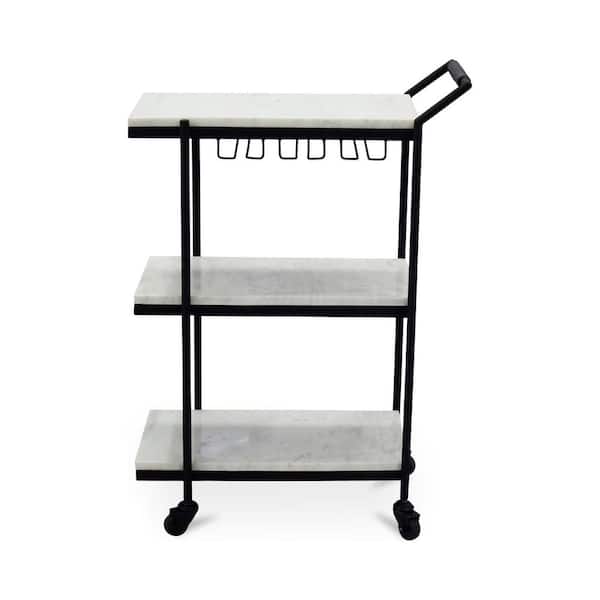 NADAAL STUDIOS Twilight White Marble 24 in. Bar Cabinet with Three Shelves and Bottle Storage