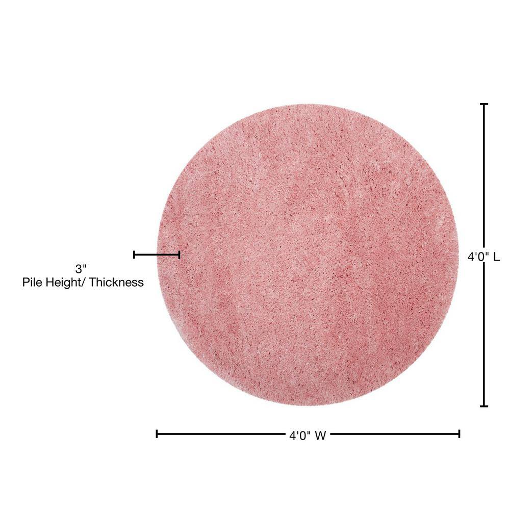 Round Light Pink Shag Synthetic Easy Care Area Rug