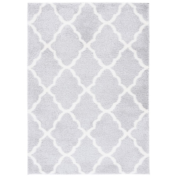 Tahoe Shag 7 ft. x 9 ft. Light Gray/White Trellis Diamond Area Rug