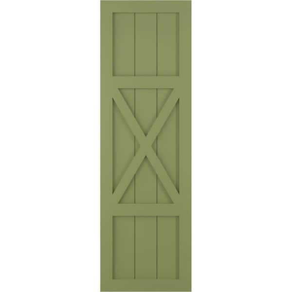 Ekena Millwork 12 in. x 33 in. True Fit PVC Center X-Board Farmhouse Fixed Mount Board and Batten Shutters Pair in Moss Green