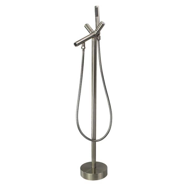 Duvall Single-Handle Freestanding Floor Mount Tub Faucet with Handshower in Brushed Nickel