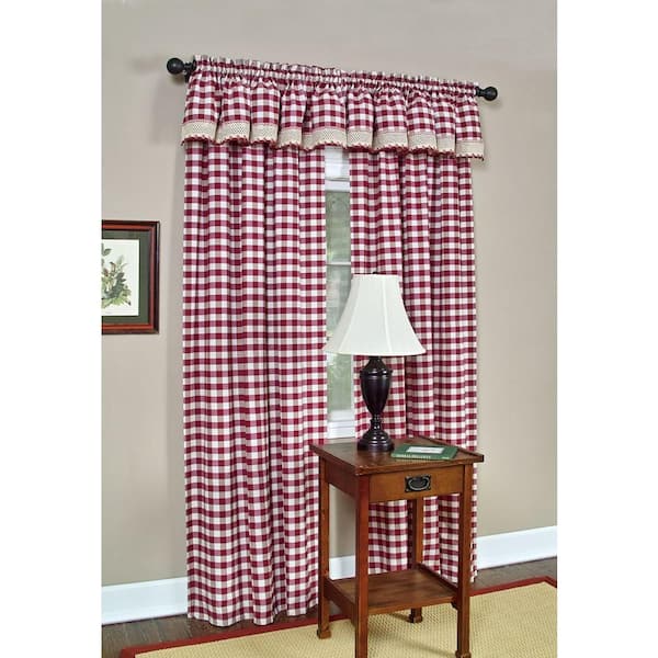 ACHIM Buffalo Check 42 in. W x 63 in. L Polyester/Cotton Light Filtering Window Panel in Burgundy