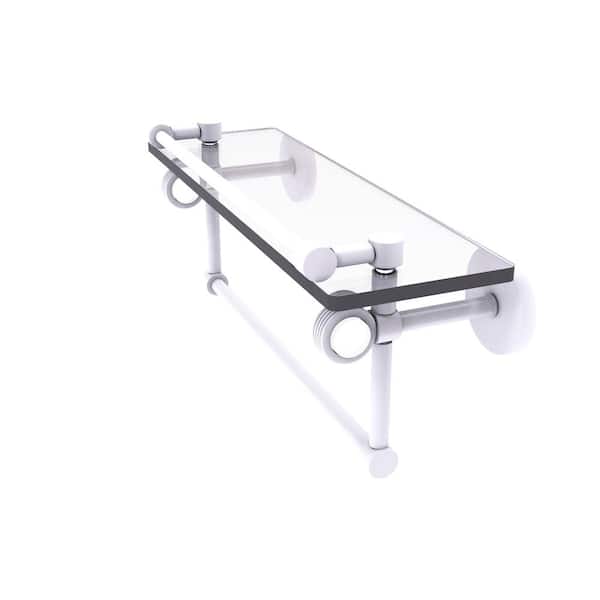 Allied Brass Clearview 16 in. W x 6.7 in. H x 5.8 D Glass Rectangular Shelf in Matte White with Towel Bar and Groovy Accents