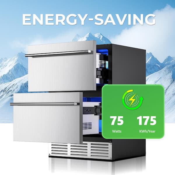 23.5 in. 5 cu. ft. 160 Can Undercounter/Freestanding Double Drawer Beverage Refrigerator in Silver with Smart Lighting