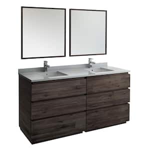 Formosa 72 in. Modern Double Vanity in Warm Gray with Quartz Stone Vanity Top in White with White Basins and Mirrors