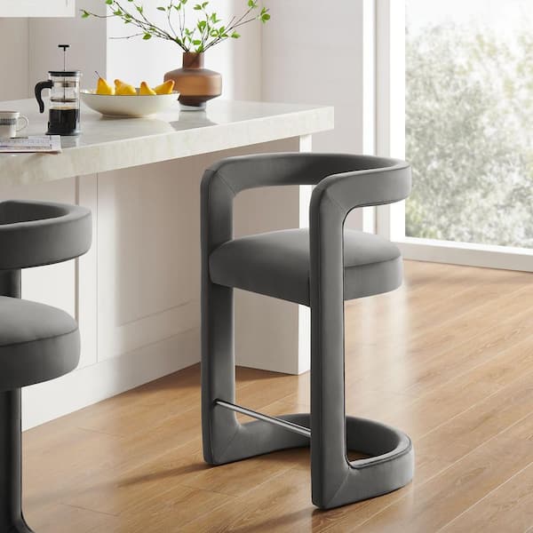 wtw マリブオットマン グレイ MODWAY Winslow Performance Velvet Counter Stool with Stainless