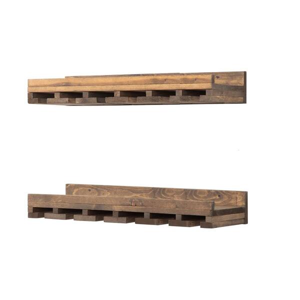 Intrinsic Haven Rustic Luxe 0-Bottle 30 in. Dark Brown Pine Wood Hanging Stemware Storage Wine Rack