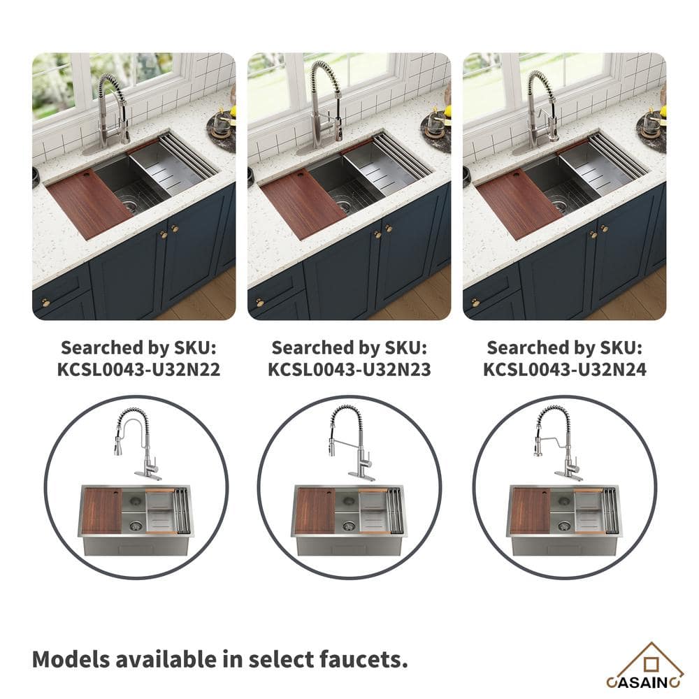 32'' Stainless Steel Undermount Kitchen Sink with Faucet and Accessories