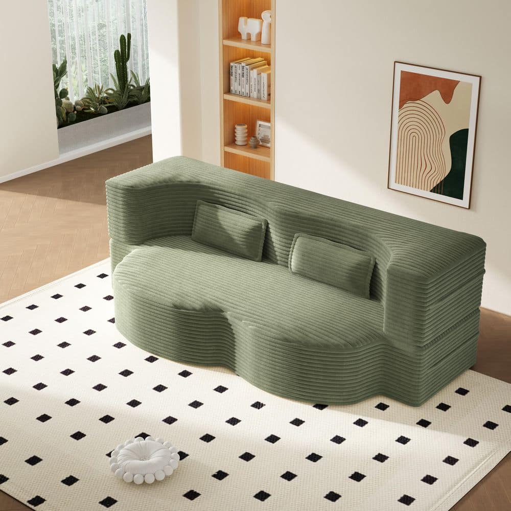 78 in. Convertible Corduroy Twin Size Sleeper Sofa Bed in Green with 2 Pillows, Folding Mattress, No Assembly Required price history on PriceWatchPro