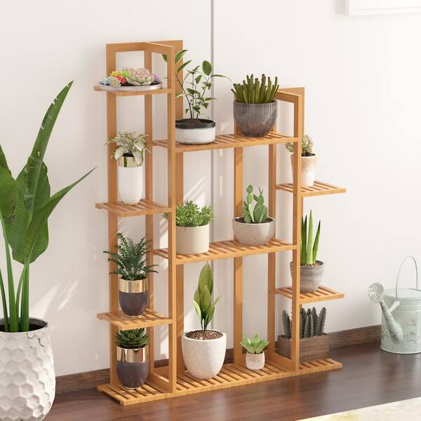 Multi Tier Wooden Bamboo Flower Succulent Rack Plant Stand Wood Shelves Display 