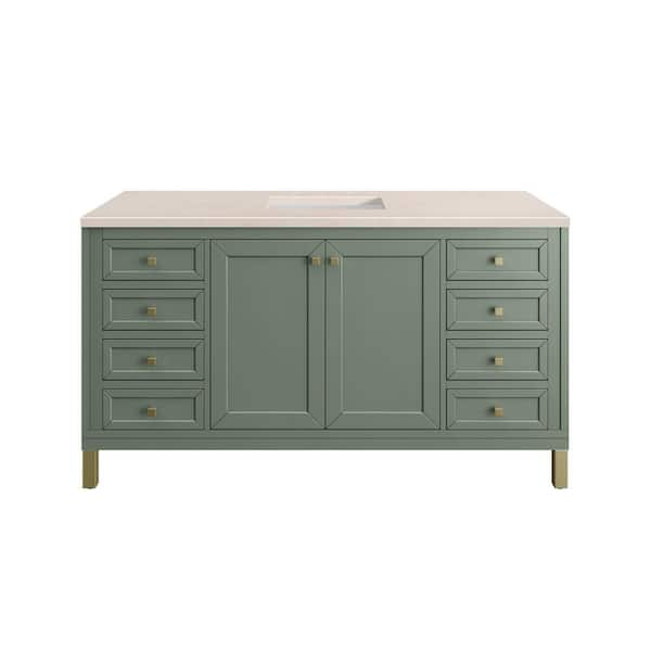 James Martin Vanities Chicago 60.0 in. W x 23.5 in. D x 34 in. H Bathroom Vanity in Smokey Celadon with Eternal Marfil Quartz Top