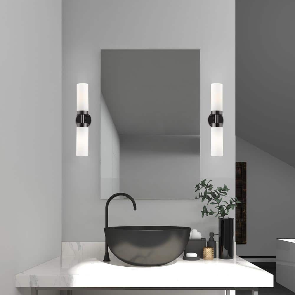 Black Chrome Dual-Light Outdoor Sconce with Satin Opal White Glass