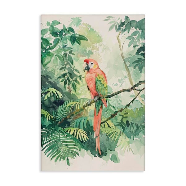 Stupell Industries Pink Parrot in Jungle by LSR Design Studio Unframed Animal Graphic Art Print 45 in. x 30 in.