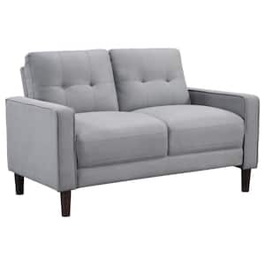 54.25 in. Gray and Black Solid Print Fabric 2-Seater Loveseat with Tufted Back