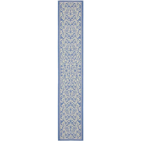 SAFAVIEH Courtyard Blue/Natural 2 ft. x 10 ft. Border Indoor/Outdoor Patio  Runner Rug