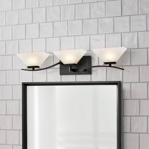 Fox Hill 27 in. 3-light Biscayne Bronze Contemporary indoor vanity with Frosted White Glass Shades