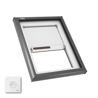 22-1/2 in. x 30-1/2 in. Fixed Curb Mount Skylight with Laminated Low-E3 Glass, White Solar Powered Room Darkening Shade