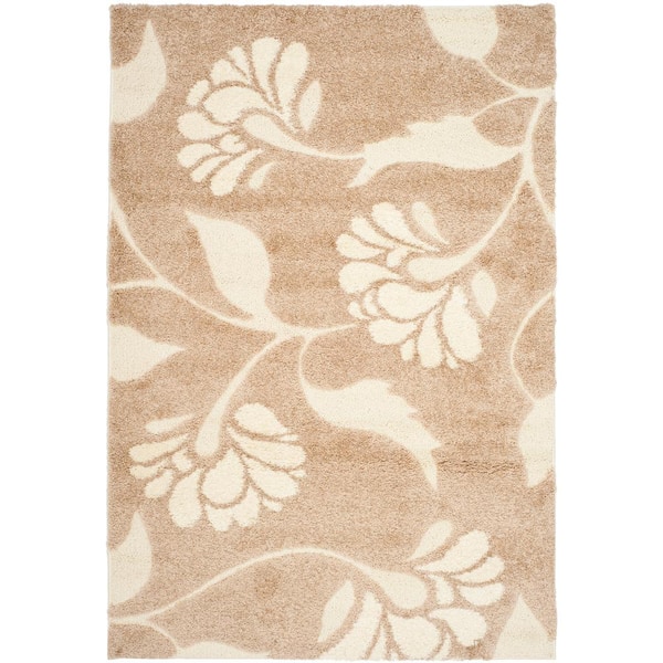 SAFAVIEH Florida Shag Beige/Cream 8 ft. x 10 ft. Solid Floral Area Rug