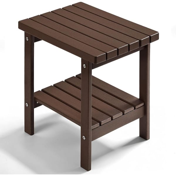 wikiwiki 17 in. Brown 2-Tier Rectangular HDPE Outdoor Side Table