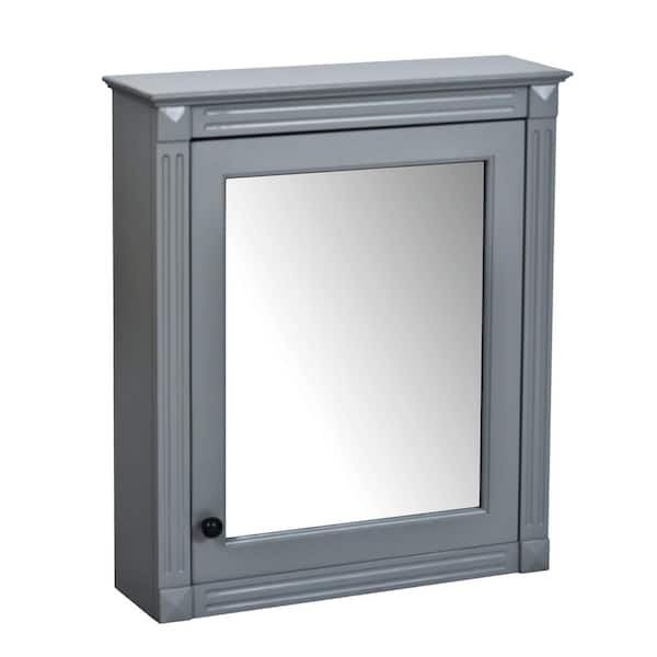 Ziyudura 24 in. W x 27 in. H Rectangular Surface Mount Bathroom Medicine Cabinet with Mirror, Adjustable Shelves, Grey