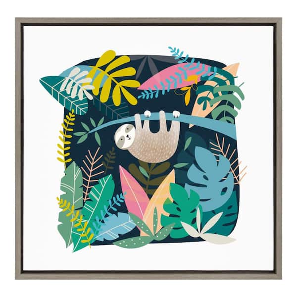 Kate and Laurel Sylvie "Sloth illo 01" by Teju Reval of SnazzyHues Framed Canvas Animal Wall Art 24 in. x 24 in.