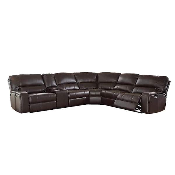 L Shaped Modern Sectional Sofa, Espresso Leather Reclining Sectional