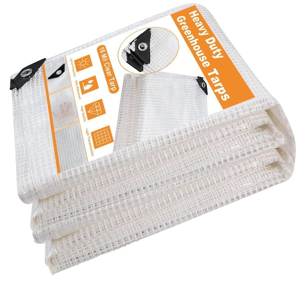 Heavy Duty 16 Mil Clear Greenhouse Cover 10×20FT, Waterproof UV Poly Tarp with Grommets