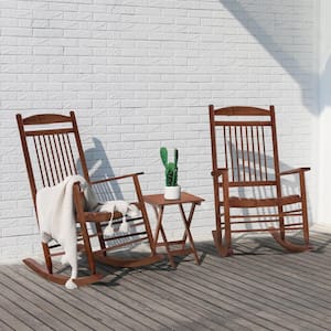 Wood Color Wooden Patio Outdoor Rocking Chair Set (3-Pieces)