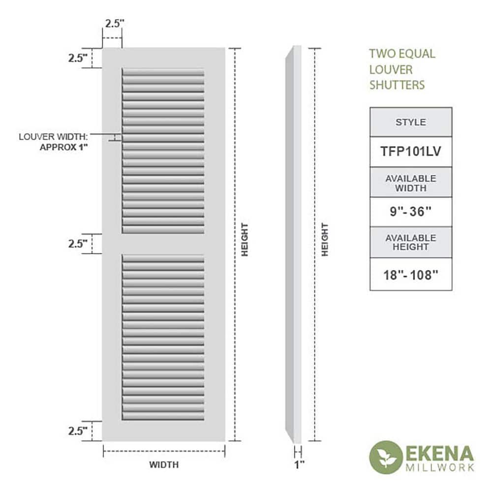 15" x 80" Unfinished PVC Louver Shutters