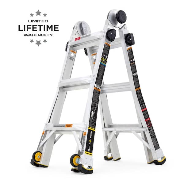 Gorilla Ladders 14 ft. Reach MPXW Aluminum Multi-Position Ladder with Wheels, 375 lbs. Load Capacity Type IAA Duty Rating