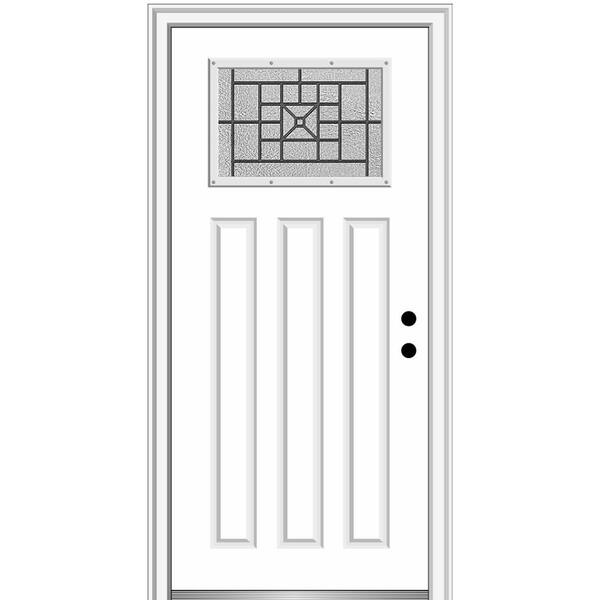 MMI Door 36 in. x 80 in. Courtyard Left-Hand 1-Lite Decorative Craftsman Primed Fiberglass Prehung Front Door, 4-9/16 in. Frame
