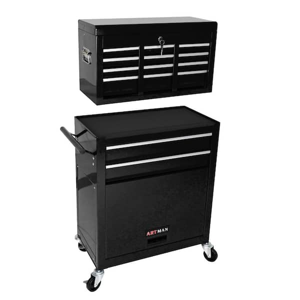 24.2 in. High Capacity Rolling Tool Chest with Wheels and Drawers, 8-Drawer Tool Cart Storage Cabinet--BLACK