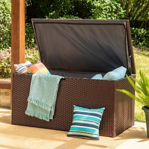 140 Gal. Outdoor Patio Oversized All-Weather Wicker Natural Brown Storage Deck Box