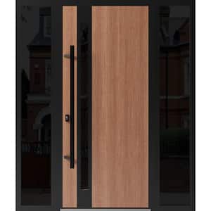 1033 60 in. x 80 in. Right-hand/Inswing 2 Sidelight Tinted Glass Teak Steel Prehung Front Door with Hardware