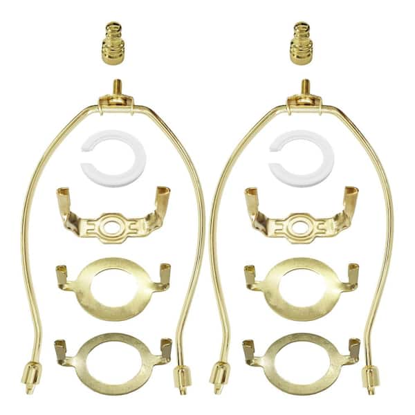 2-Pack 8-Inch Lamp Shade Harp Holder Kit with Finials, 3/8-Inch Saddle and E14 E26 E27 UNO Fitter Adapters