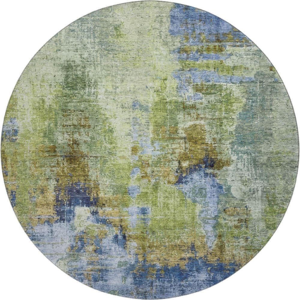 Mayfield Premium Machine Washable Abstract AMF2300 Green 8 ft. x 8 ft. Round Rug price history on PriceWatchPro