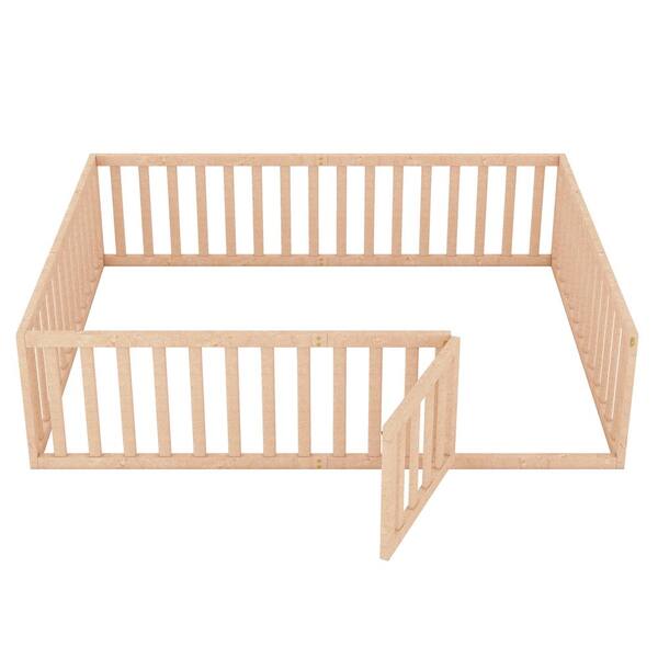 URTR Queen Size Wood Daybed Frame with Fence, Queen Floor