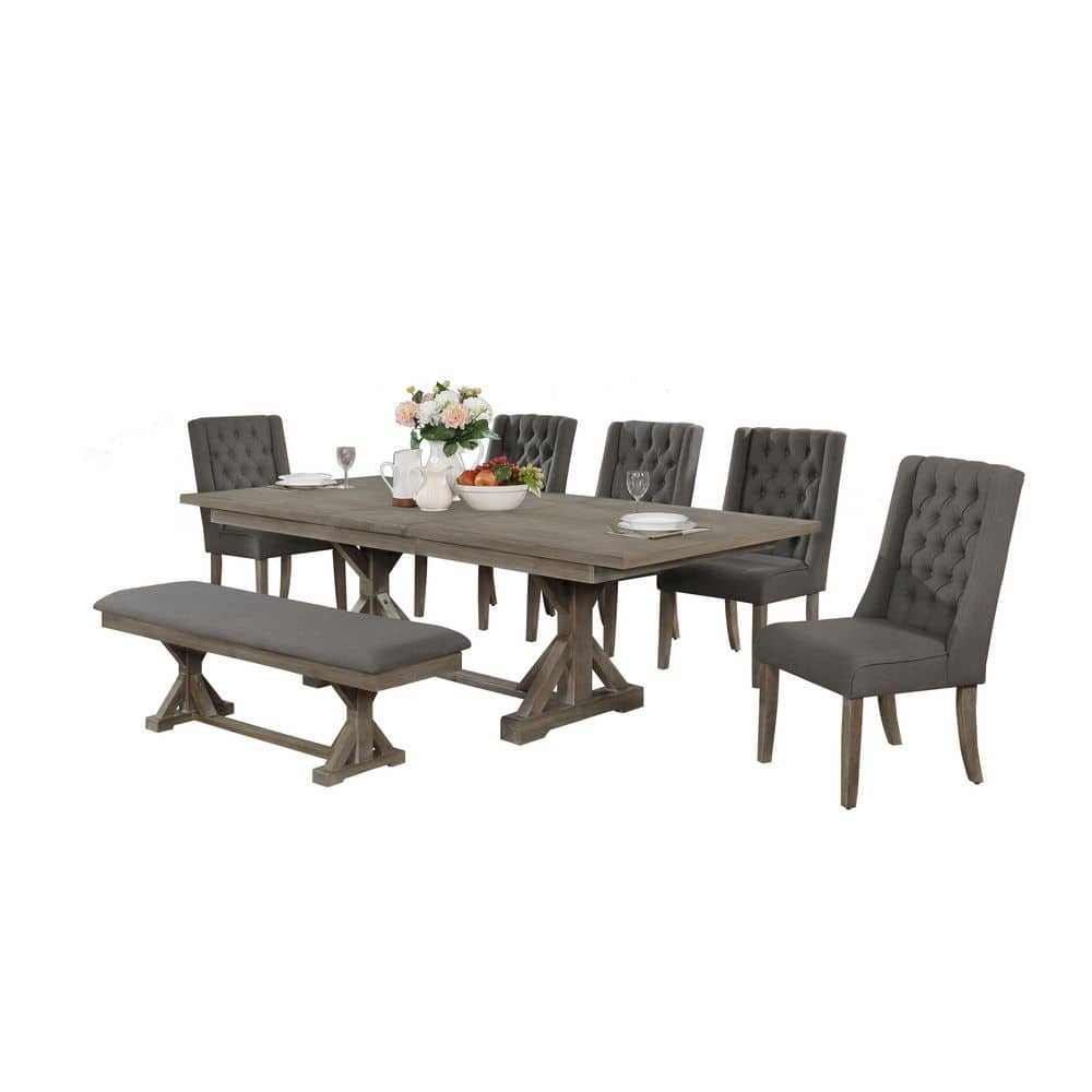 Best Quality Furniture Linda 7Piece Rectangular Rustic Grey Wood Top