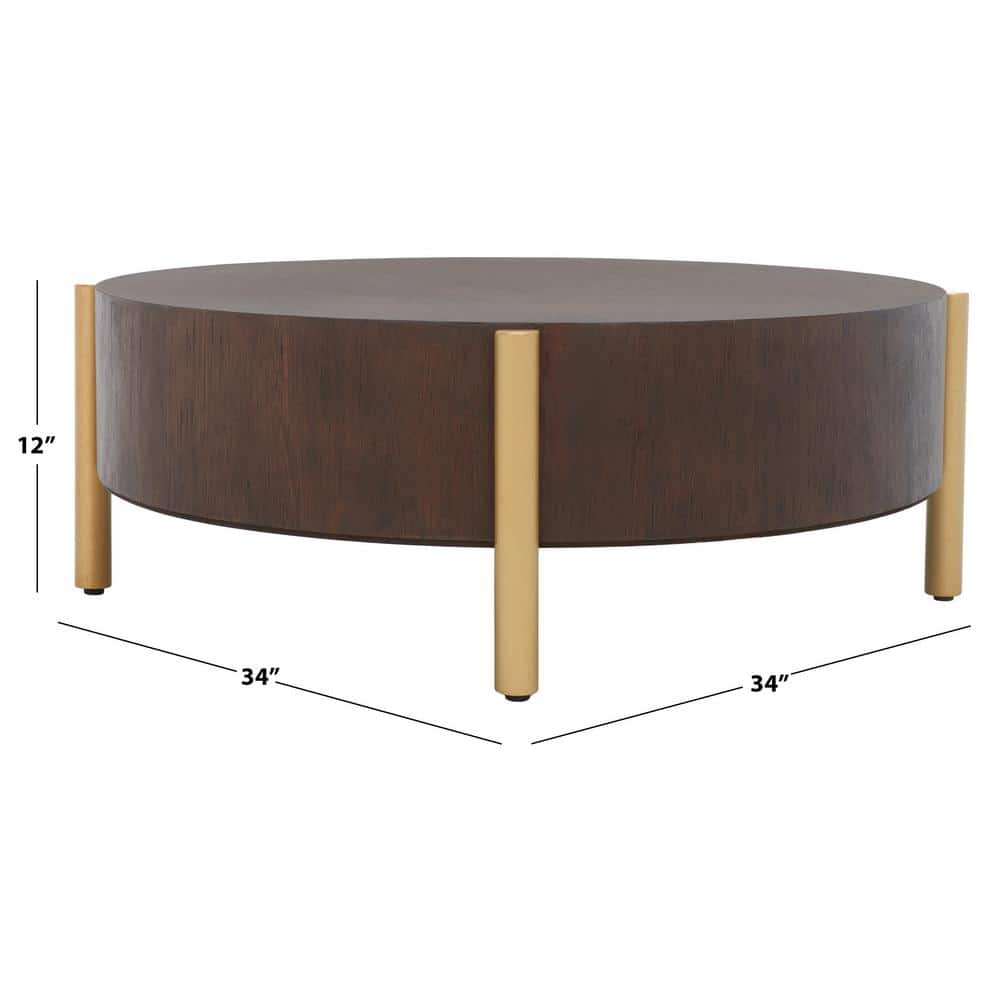 Diangela Round Dark Oak and Gold Coffee Table with Veneer Top