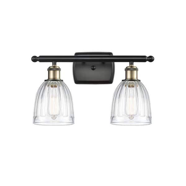 Brookfield 16 in. 2 Light Black Antique Brass, Clear Vanity Light with Clear Glass Shade
