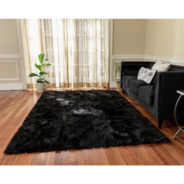 6 Ft X 9 Faux Fur Luxuriously Soft, Black Furry Living Room Rugs