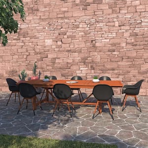 Lofi 7-Piece Eucalyptus Wood Patio Rectangular Dining Set Table Set Ideal for Outdoors in Black