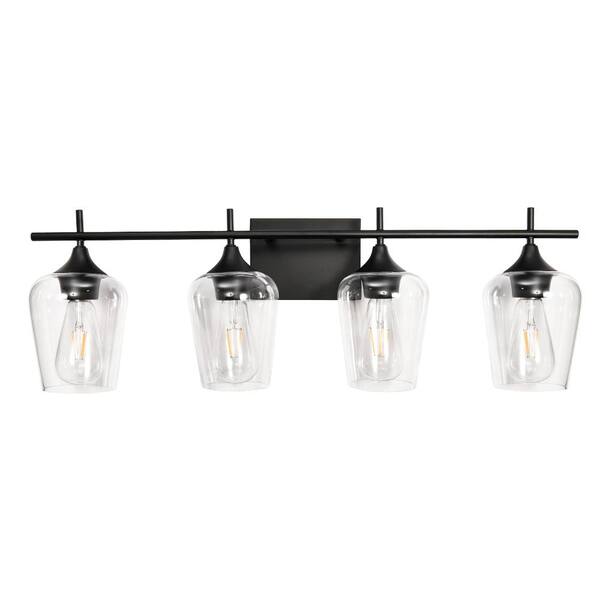 RRTYO Fritts 28.7 in. 4-Light Black Modern Vanity Light with Clear ...