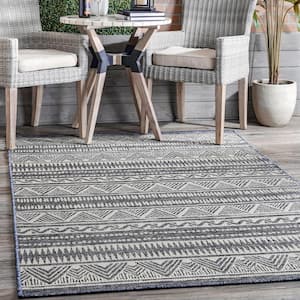 Maia Southwestern Striped Gray 7 ft. x 9 ft. Outdoor Area Rug