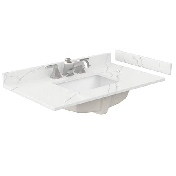Wyndham Collection 36 in. W x 22 in. D Quartz White Rectangular Single Sink Bathroom Vanity Top in Giotto