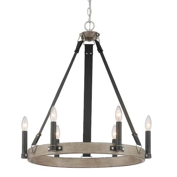Minka Lavery Rawson Ridge 6-Light Aged Silverwood and Brushed Nickel Wagon Wheel Chandelier