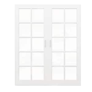 72 in. x 80 in. 10 Lite Clear Glass White Solid Core French Door without Jamb Double Interior Door Slab with Ball Catch