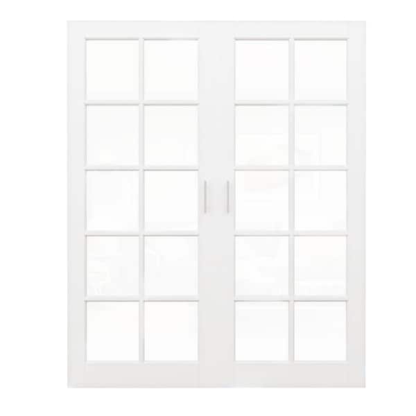 72 in. x 80 in. 10 Lite Clear Glass White Solid Core French Door without Jamb Double Interior Door Slab with Ball Catch