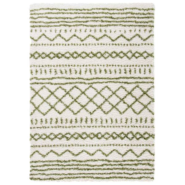 SAFAVIEH Arizona Shag Ivory/Green 2 ft. x 4 ft. Geometric Lodge Area Rug